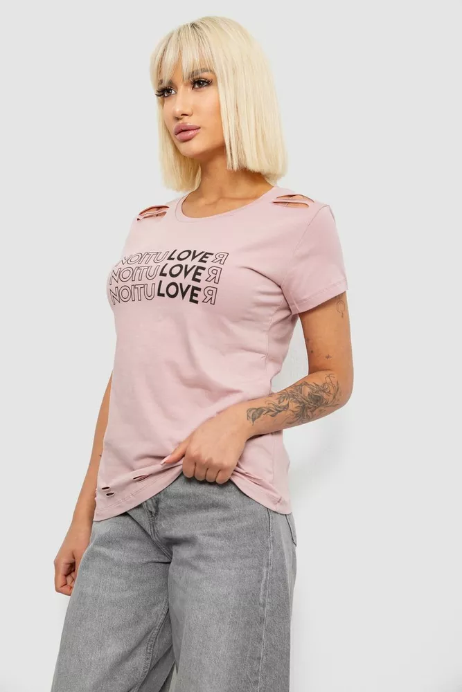 Купити Футболка жіноча з принтом, колір пудровий, 244R2232 - Фото №3