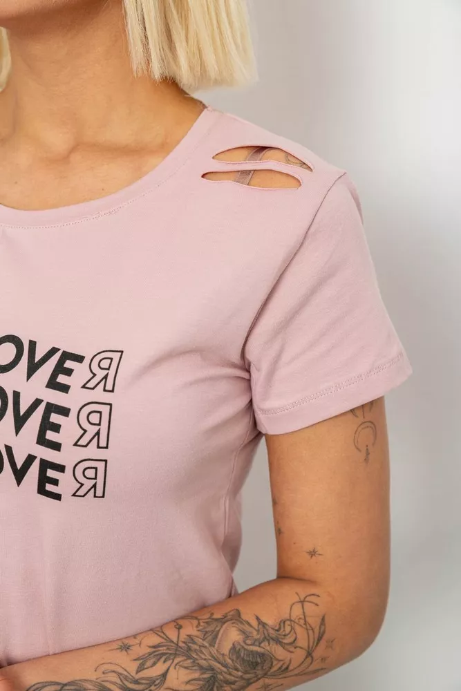 Купити Футболка жіноча з принтом, колір пудровий, 244R2232 - Фото №5