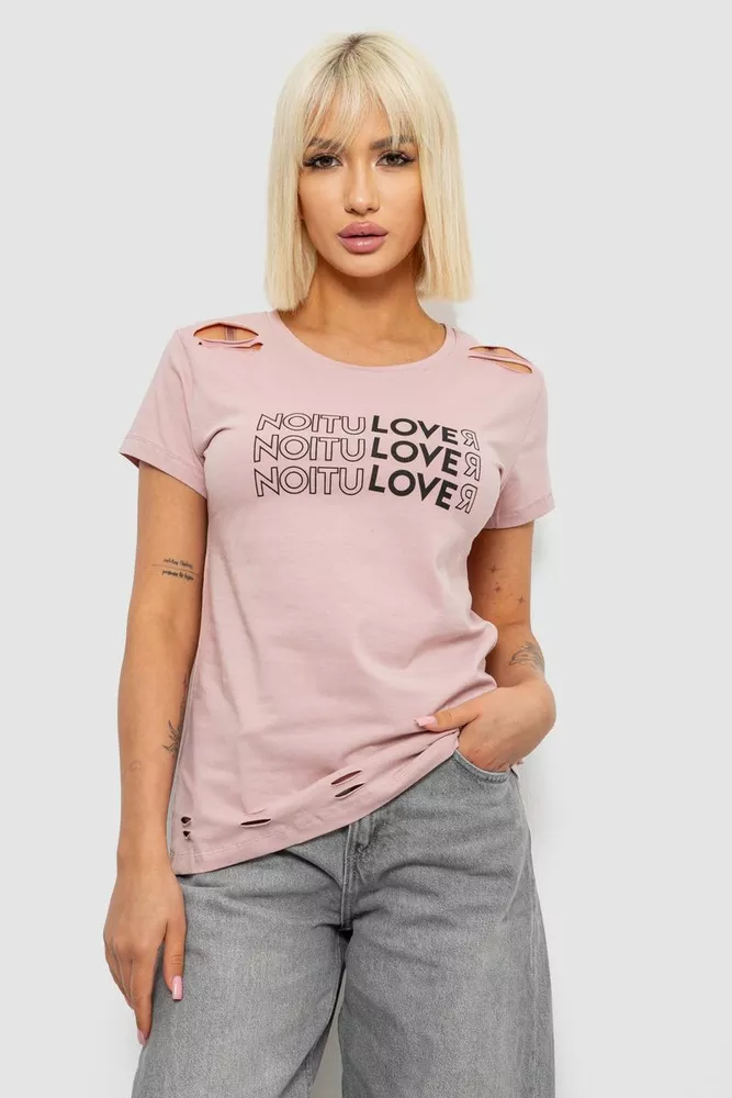 Купити Футболка жіноча з принтом, колір пудровий, 244R2232 - Фото №1