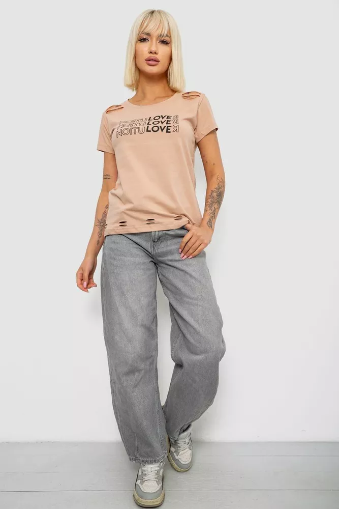 Купити Футболка жіноча з принтом, колір бежевий, 244R2232 - Фото №2