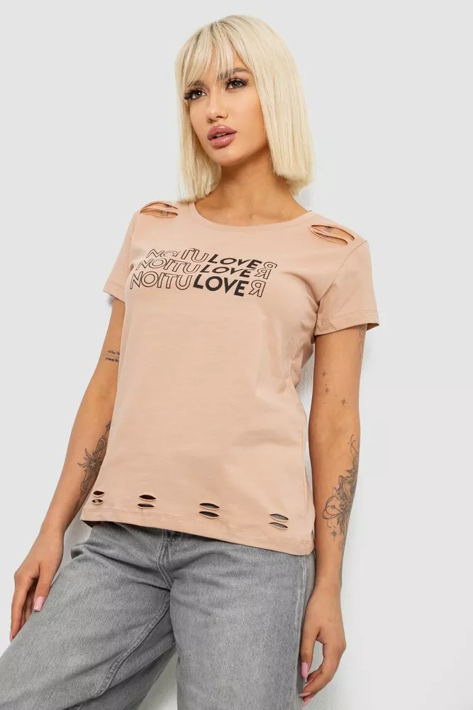 Купити Футболка жіноча з принтом, колір бежевий, 244R2232 - Фото №3