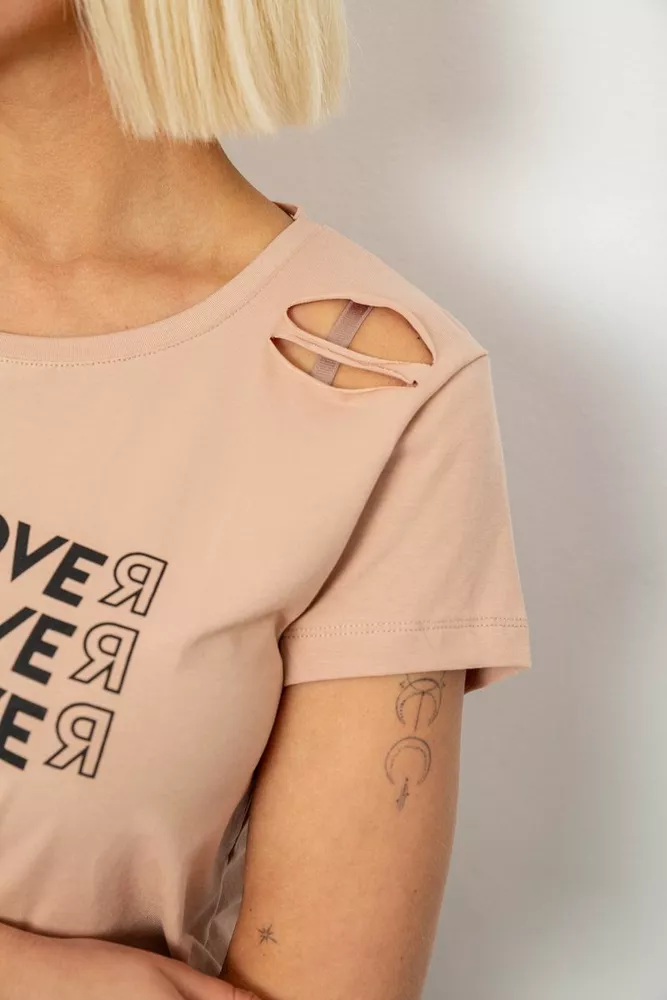 Купити Футболка жіноча з принтом, колір бежевий, 244R2232 - Фото №5
