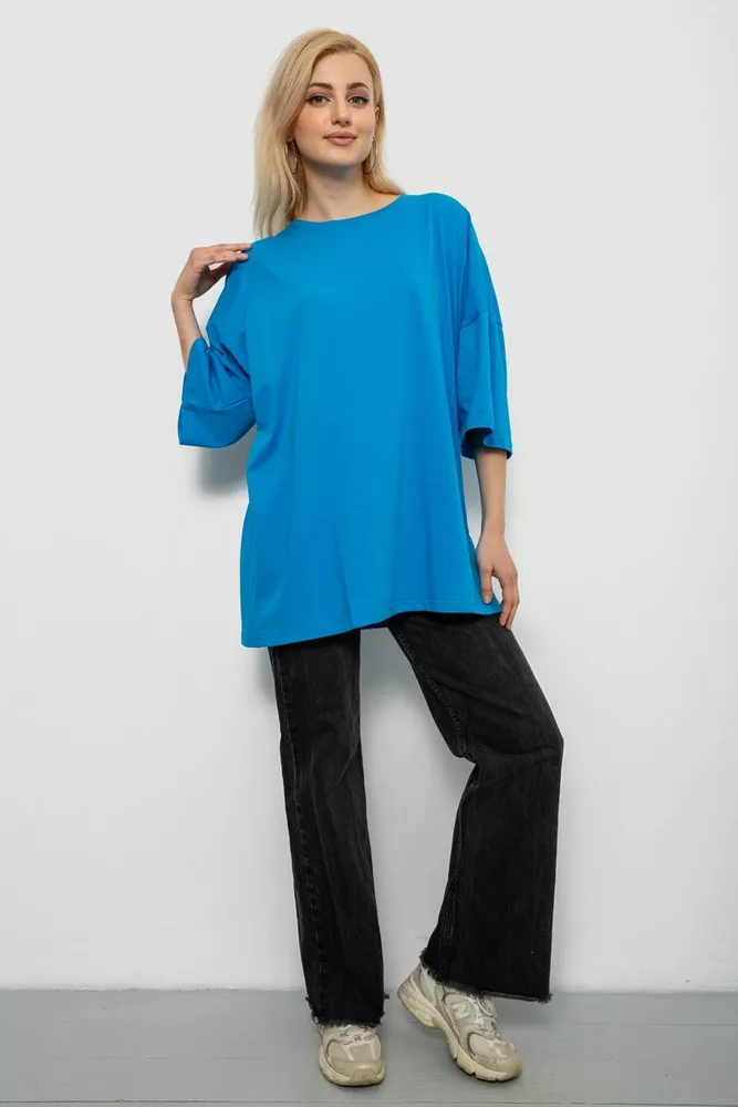 Купить Футболка женская однотонная, цвет голубой, 244R3018 - Фото №2
