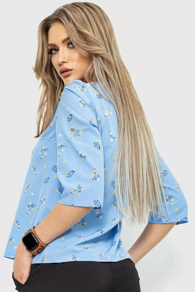 Купити Блуза з квітковим принтом, колір блакитний, 230R150-6 оптом - Фото №4