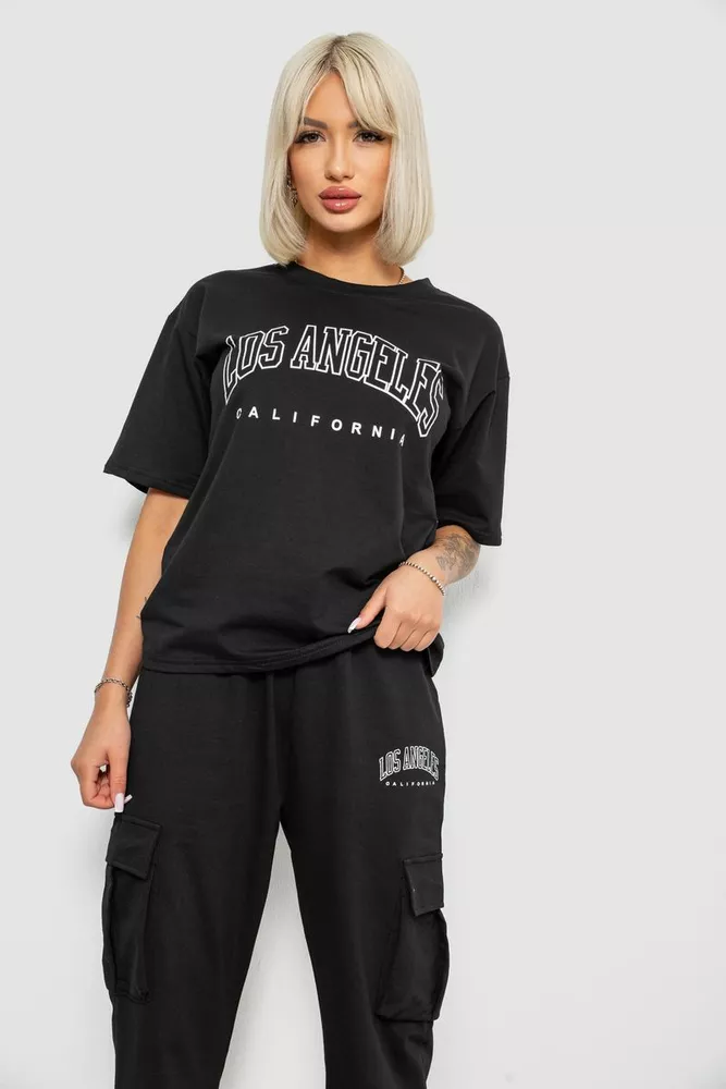 Купить Костюм женский повседневный однотонный, цвет черный, 221R104 - Фото №2