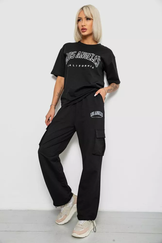 Купить Костюм женский повседневный однотонный, цвет черный, 221R104 - Фото №3