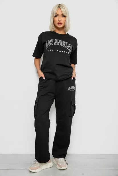 Костюм жіночий повсякденний однотонний, колір чорний, 221R104