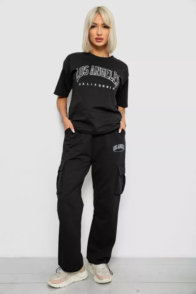 Купить Костюм женский повседневный однотонный, цвет черный, 221R104 - Фото №1