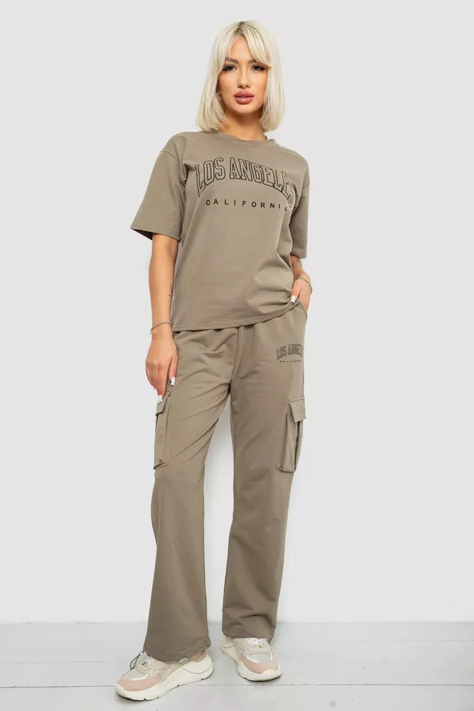 Купить Костюм женский повседневный однотонный, цвет хаки, 221R104 - Фото №1