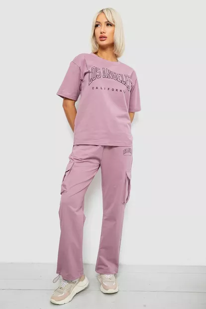 Костюм жіночий повсякденний однотонний, колір пудровий, 221R104