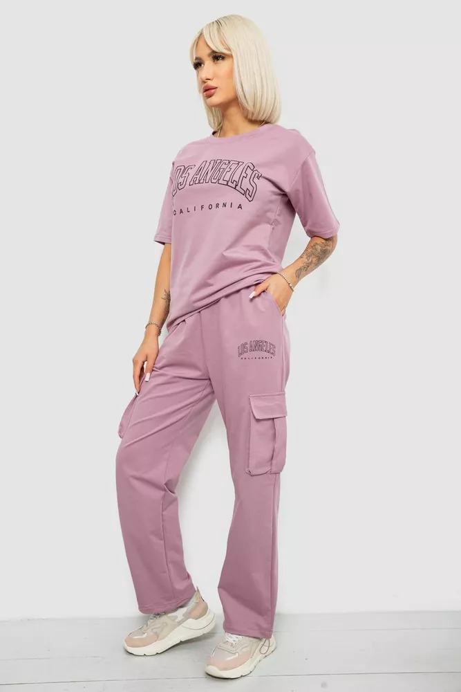 Купить Костюм женский повседневный однотонный, цвет пудровый, 221R104 - Фото №3