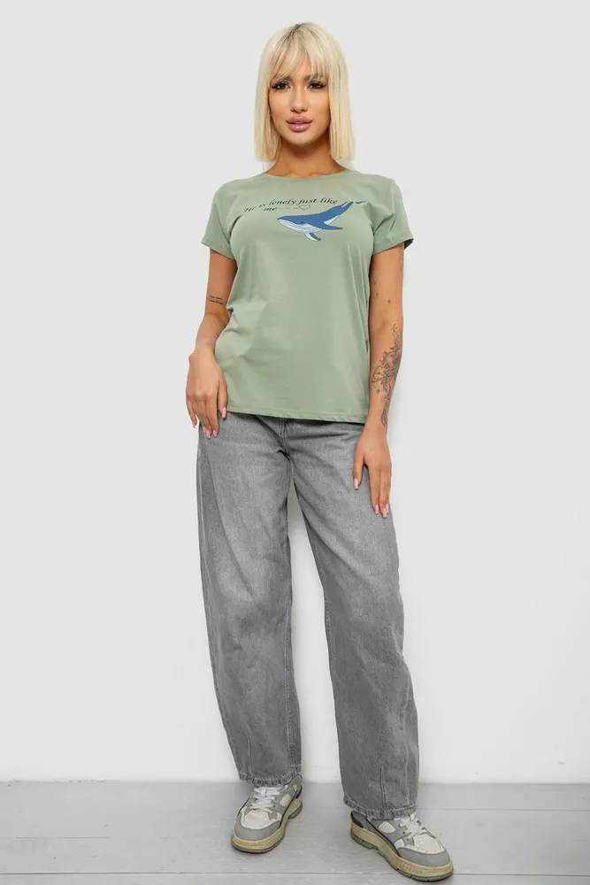 Купить Футболка женская с принтом, цвет оливковый, 244R1006 - Фото №2