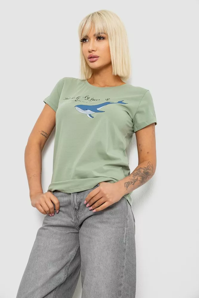 Купить Футболка женская с принтом, цвет оливковый, 244R1006 - Фото №3