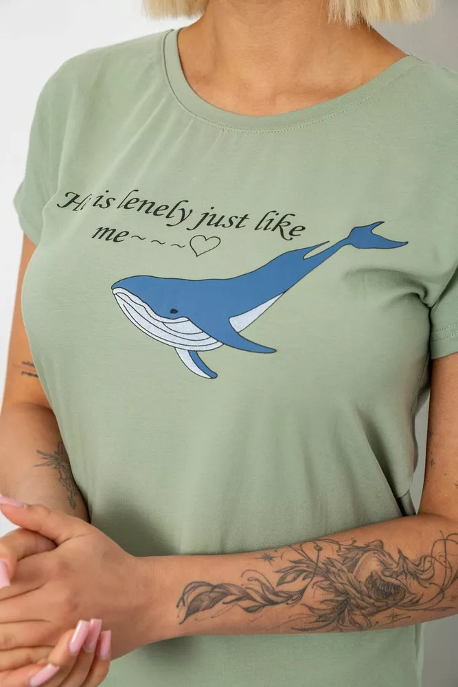 Купить Футболка женская с принтом, цвет оливковый, 244R1006 - Фото №5