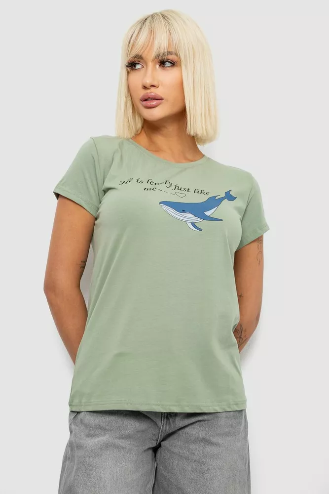 Купить Футболка женская с принтом, цвет оливковый, 244R1006 - Фото №1