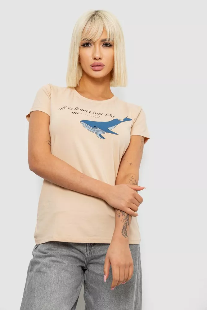 Купить Футболка женская с принтом, цвет бежевый, 244R1006 - Фото №1