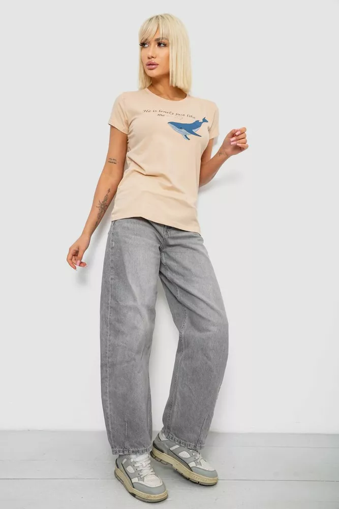 Купить Футболка женская с принтом, цвет бежевый, 244R1006 - Фото №2