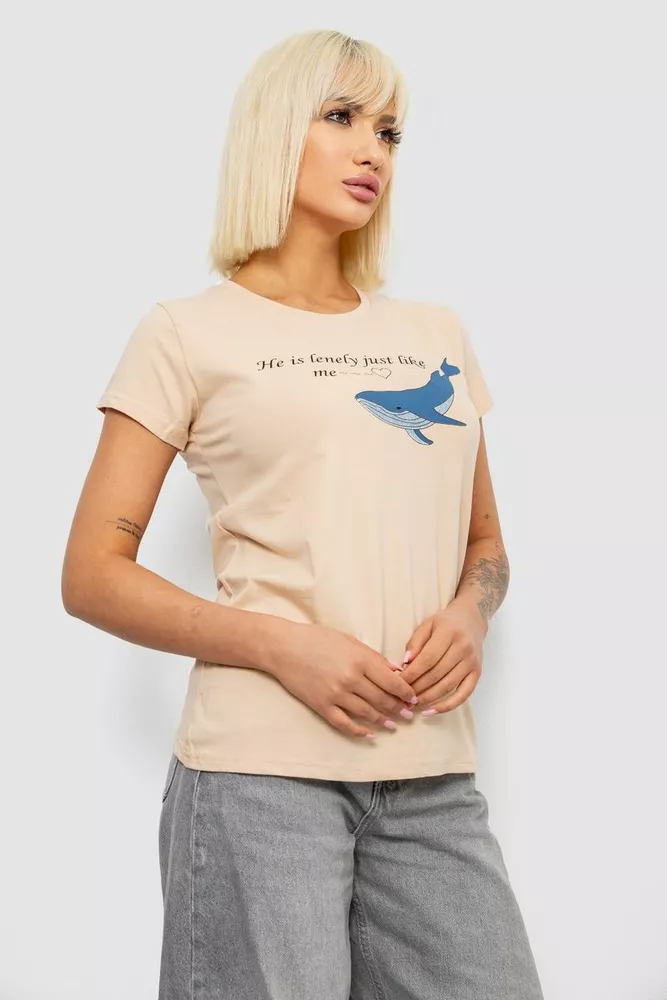 Купить Футболка женская с принтом, цвет бежевый, 244R1006 - Фото №3