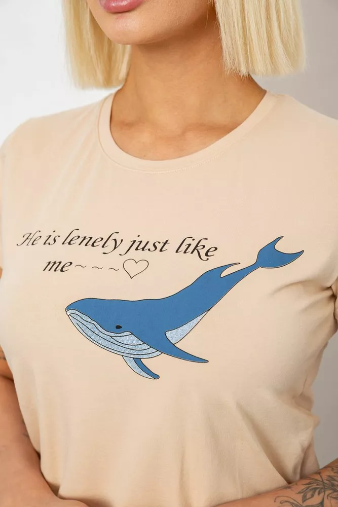 Купить Футболка женская с принтом, цвет бежевый, 244R1006 - Фото №5