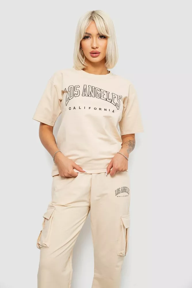 Купить Костюм женский повседневный однотонный, цвет бежевый, 221R104 - Фото №2