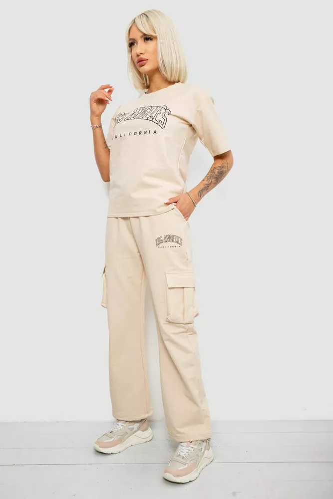 Купить Костюм женский повседневный однотонный, цвет бежевый, 221R104 - Фото №3