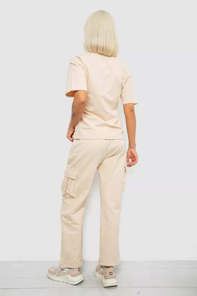 Купить Костюм женский повседневный однотонный, цвет бежевый, 221R104 - Фото №4