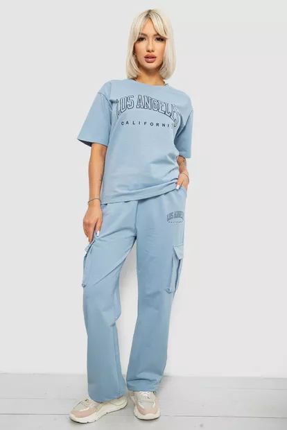 Костюм жіночий повсякденний однотонний, колір блакитний, 221R104