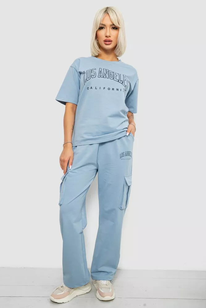 Купить Костюм женский повседневный однотонный, цвет голубой, 221R104 - Фото №1