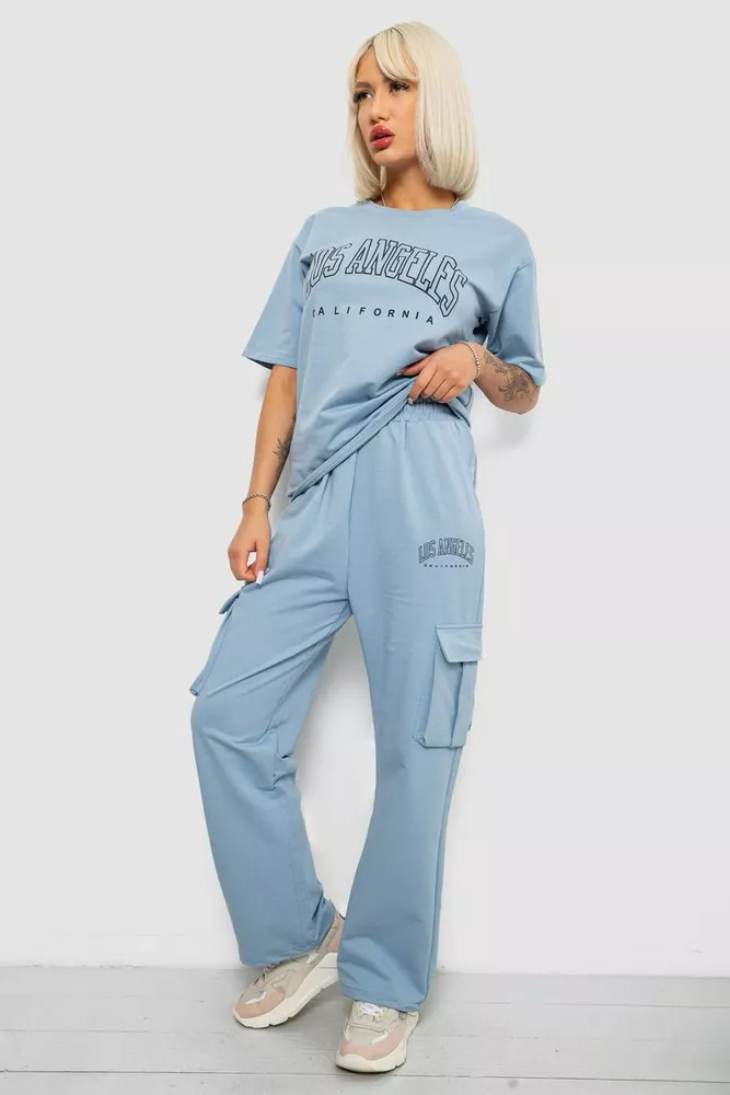 Купить Костюм женский повседневный однотонный, цвет голубой, 221R104 - Фото №3