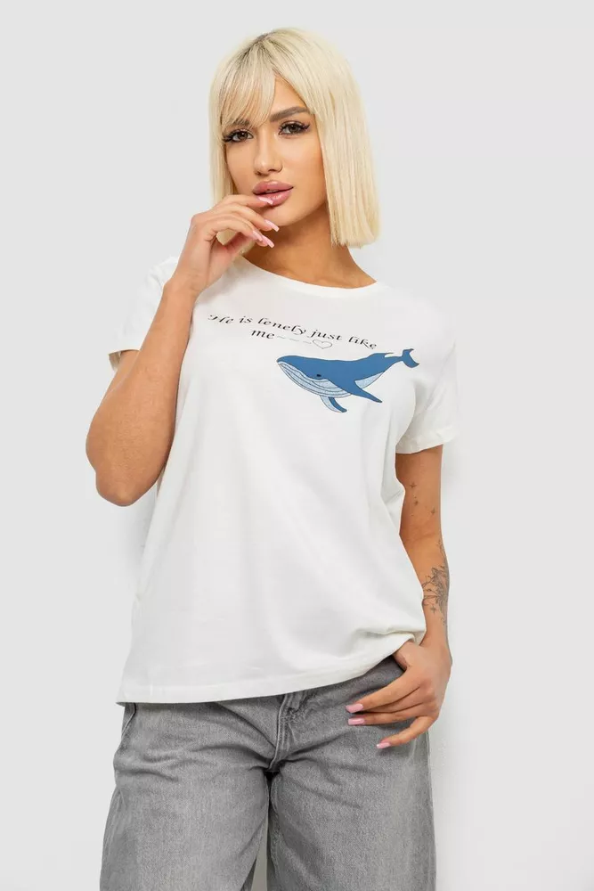 Купить Футболка женская с принтом, цвет молочный, 244R1006 - Фото №1