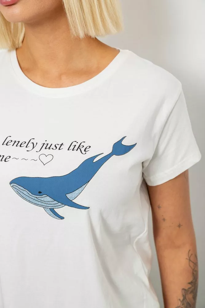 Купить Футболка женская с принтом, цвет молочный, 244R1006 - Фото №5