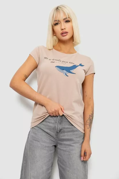 Футболка женская с принтом, цвет мокко, 244R1006