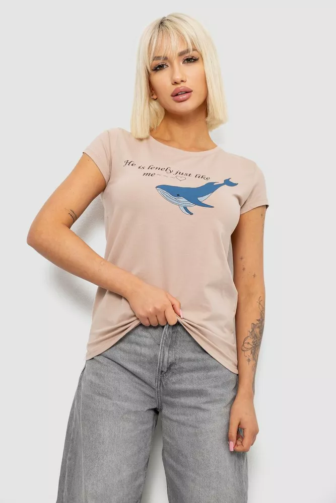 Купить Футболка женская с принтом, цвет мокко, 244R1006 - Фото №1