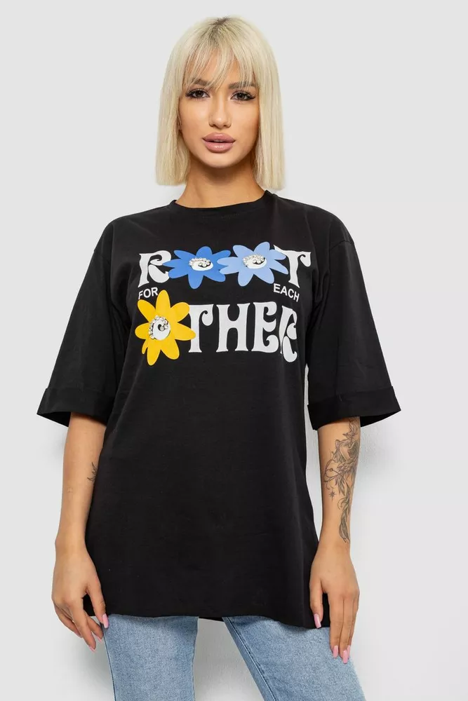 Купить Футболка женская с принтом, цвет черный, 244R2803 - Фото №1