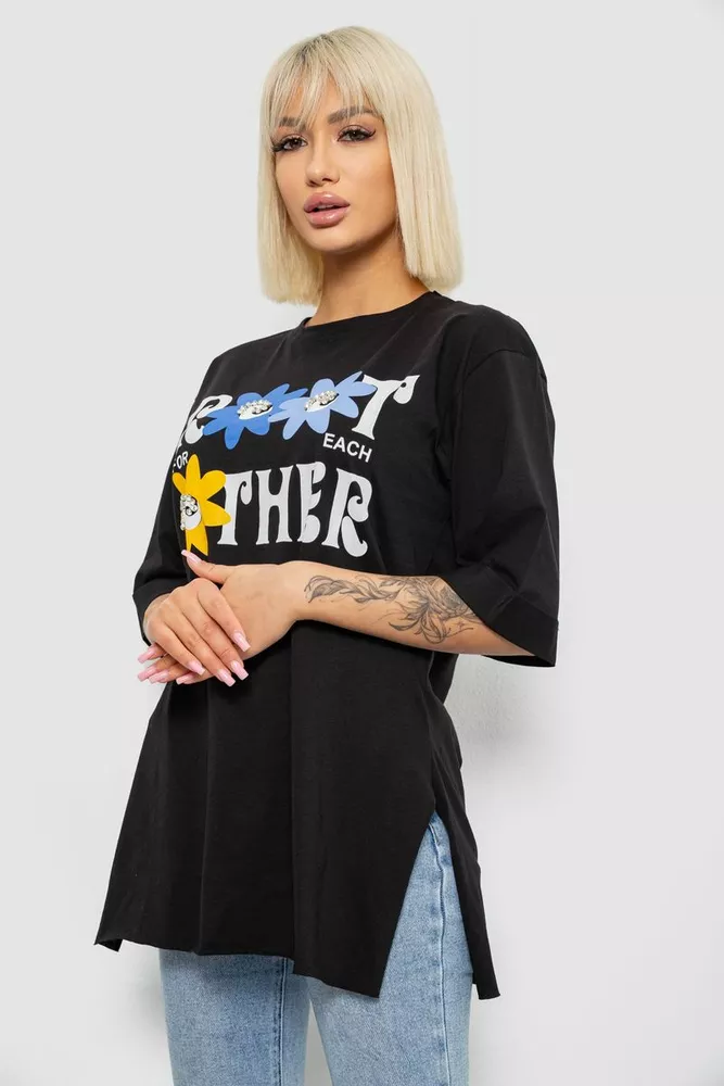 Купить Футболка женская с принтом, цвет черный, 244R2803 - Фото №3