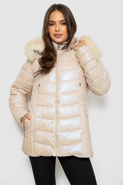 Куртка женская зимняя короткая, цвет бежевый, 244R23-711