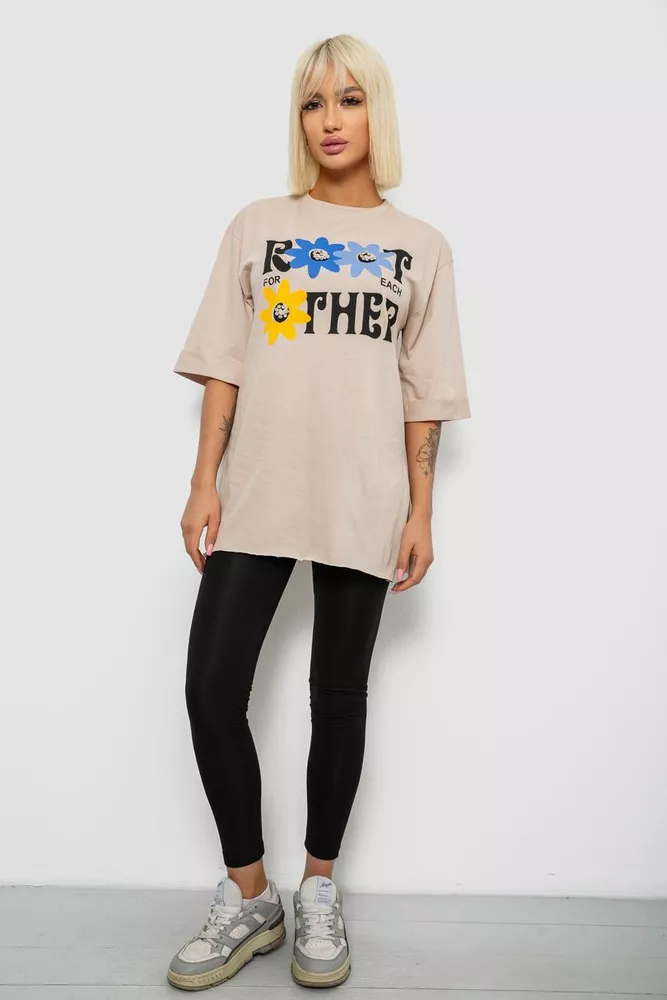 Купити Футболка жіноча з принтом, колір бежевий, 244R2803 - Фото №2