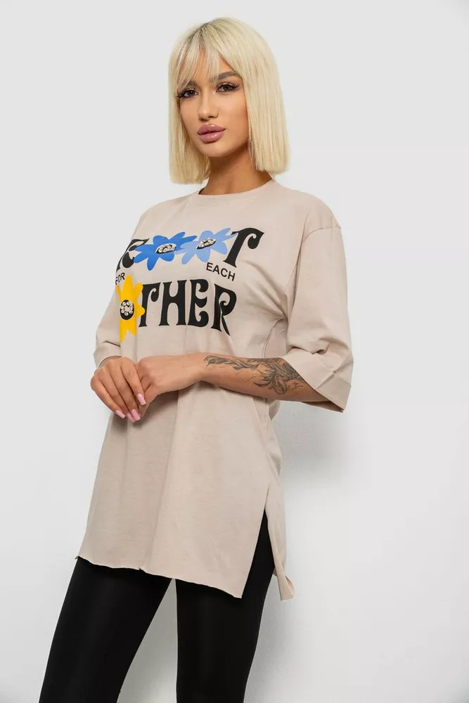 Купити Футболка жіноча з принтом, колір бежевий, 244R2803 - Фото №3
