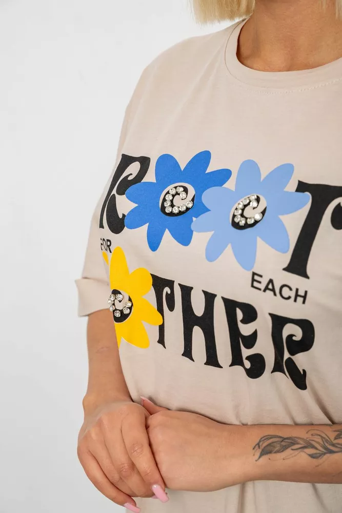 Купити Футболка жіноча з принтом, колір бежевий, 244R2803 - Фото №5