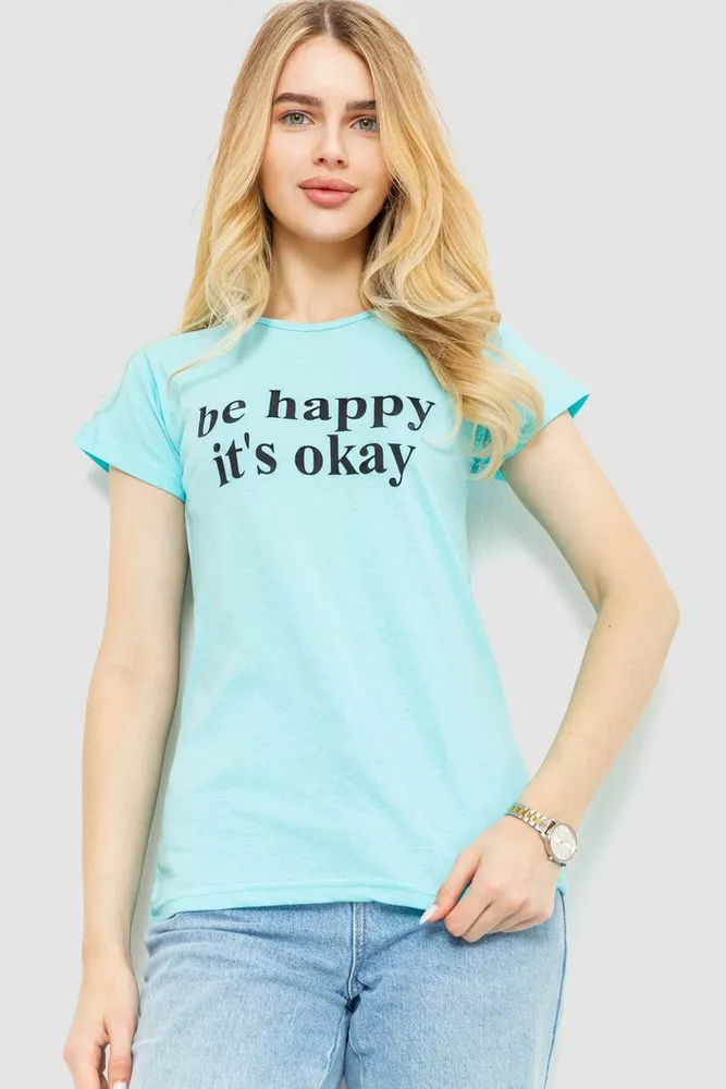 Купить Футболка женская с принтом, цвет бирюзовый, 221R3012 - Фото №1