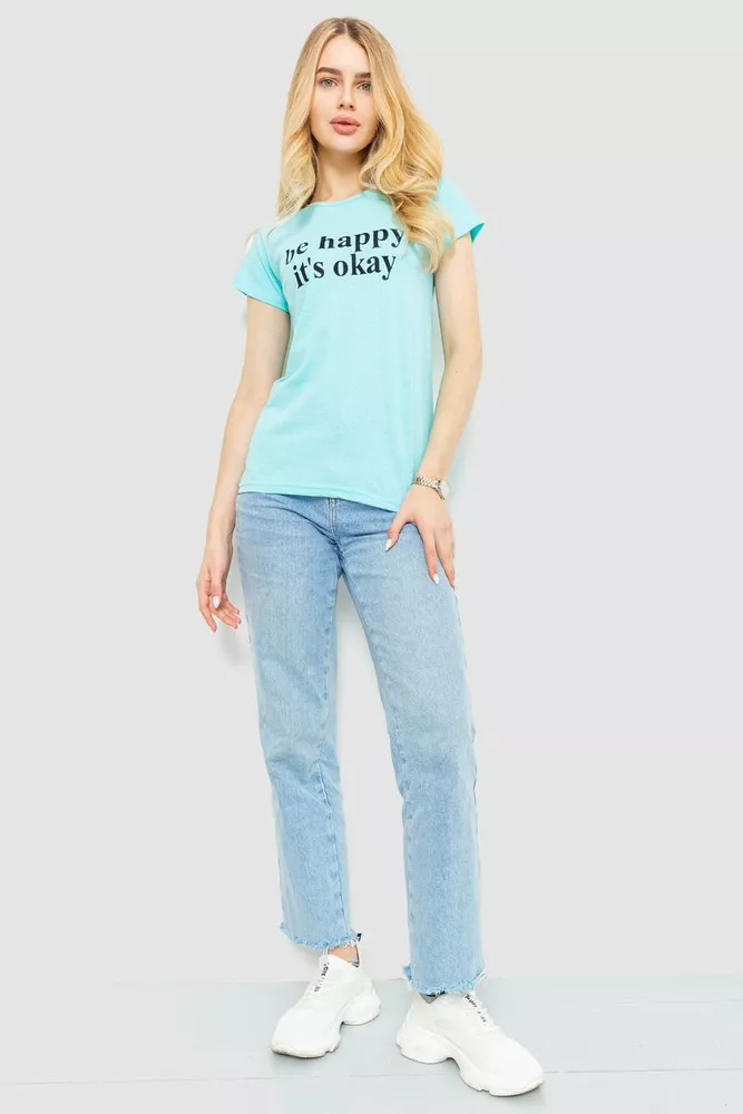 Купить Футболка женская с принтом, цвет бирюзовый, 221R3012 - Фото №2