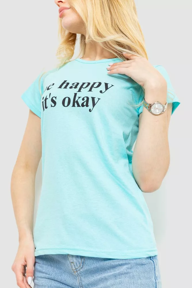 Купить Футболка женская с принтом, цвет бирюзовый, 221R3012 - Фото №3