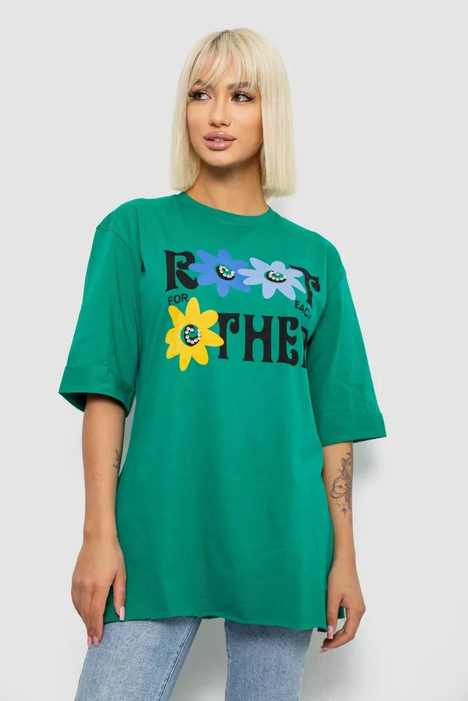 Купить Футболка женская с принтом, цвет зеленый, 244R2803 - Фото №1