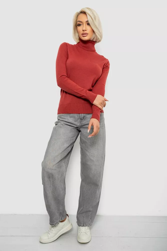 Купити Гольф жіночий однотонний, колір темно-кораловий, 204R921 - Фото №2