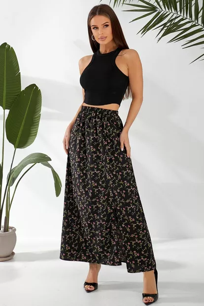 Юбка софт с цветочным принтом, цвет черный, 257R11