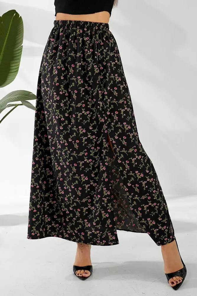 Купить Юбка софт с цветочным принтом, цвет черный, 257R11 - Фото №5