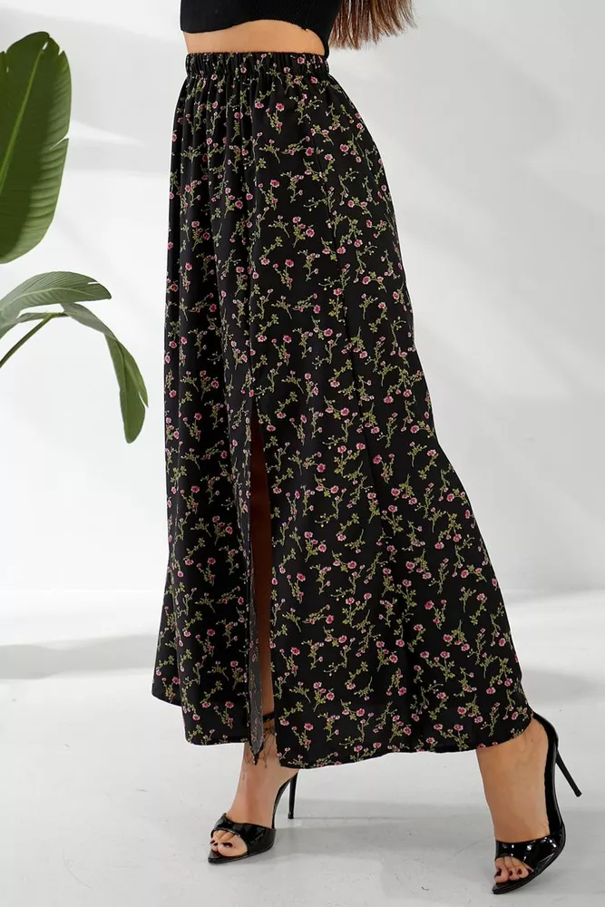 Купить Юбка софт с цветочным принтом, цвет черный, 257R11 - Фото №6