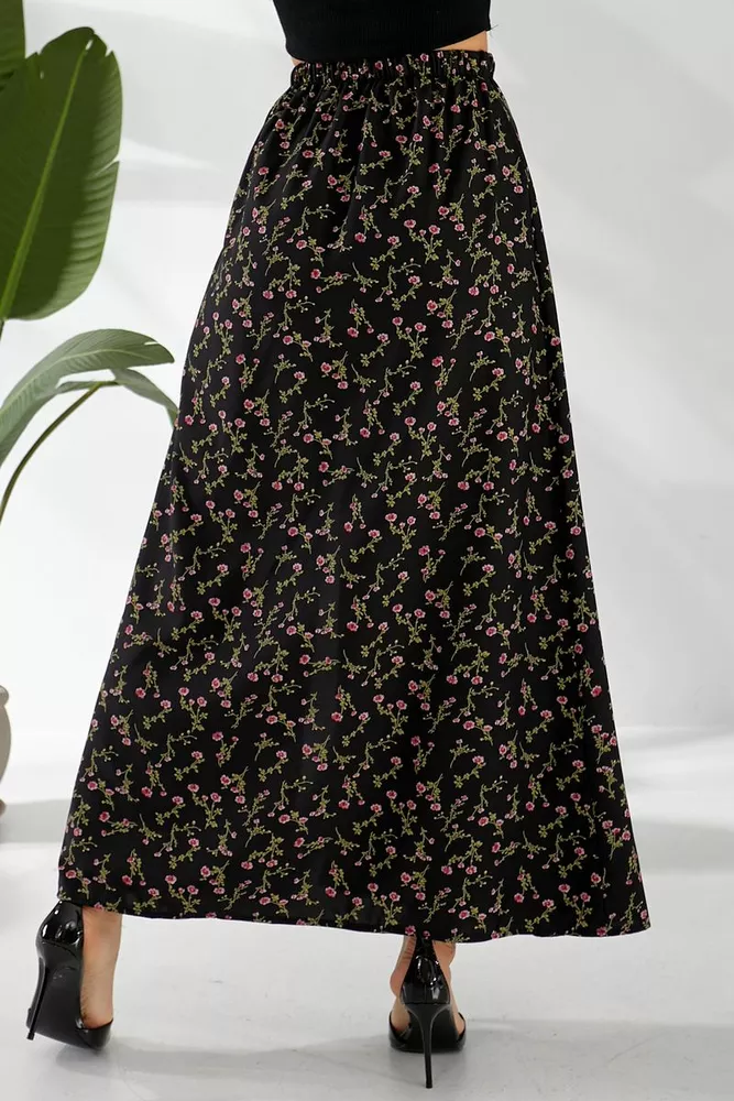 Купить Юбка софт с цветочным принтом, цвет черный, 257R11 - Фото №7
