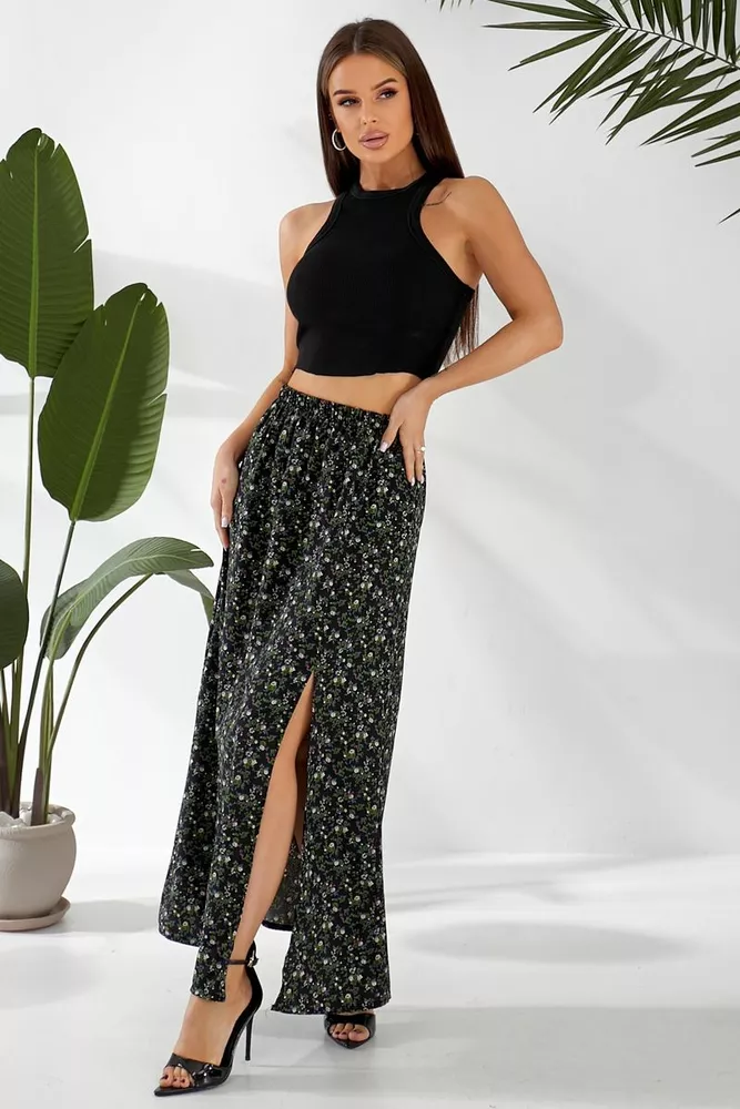 Купить Юбка софт с цветочным принтом, цвет черный, 257R11 - Фото №8