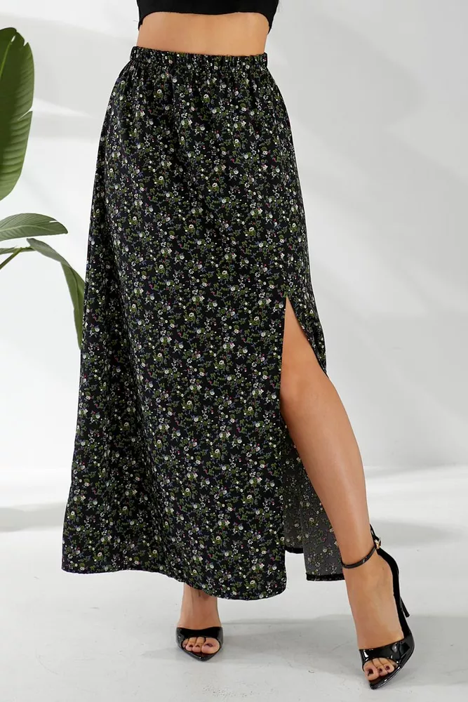 Купить Юбка софт с цветочным принтом, цвет черный, 257R11 - Фото №10
